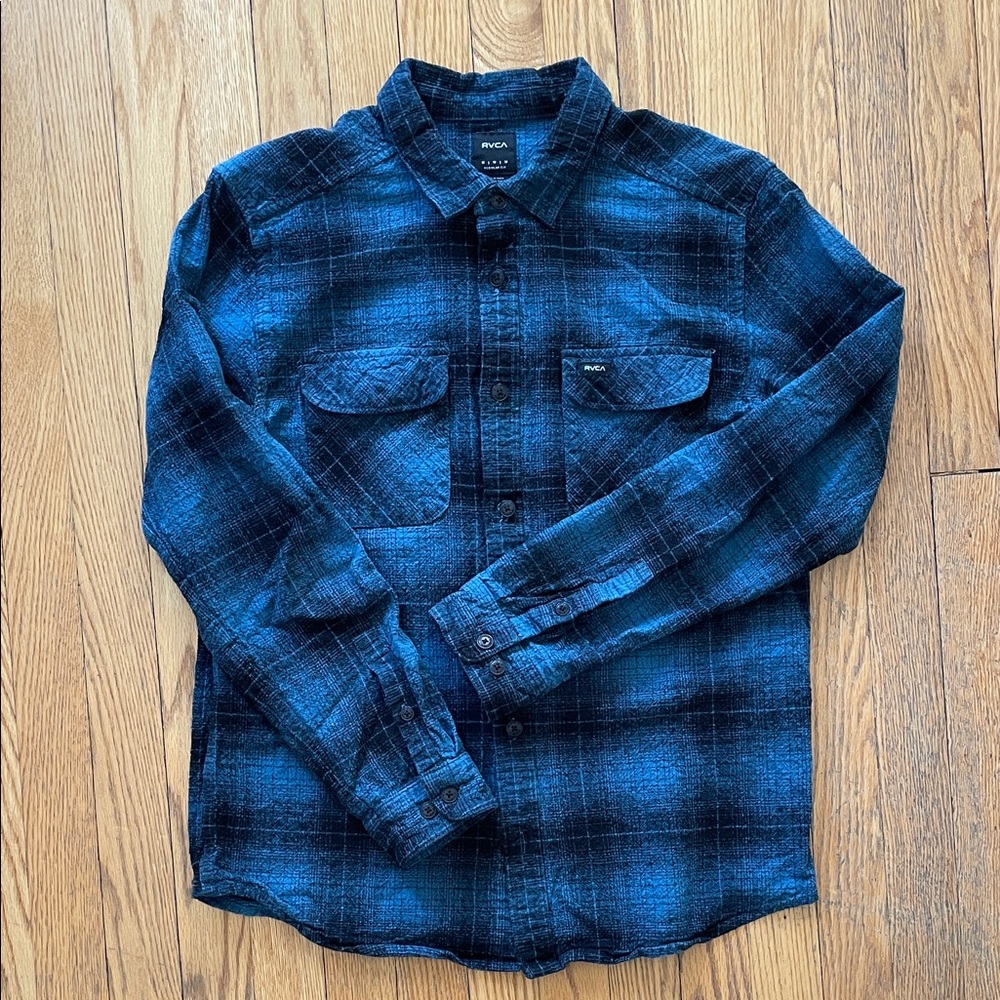 RVCA Men's Dark Blue & Black Flannel Shirt